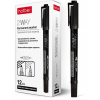Перманентный маркер Hatber 2WAY двухсторонний 1 мм/0.5 мм закругленный, упак. 12 шт. 60847