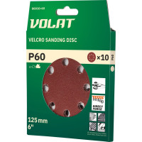 Шлифлист круглый 10 шт, 125 мм, Р60, 8 отверстий ВОЛАТ 80010-60