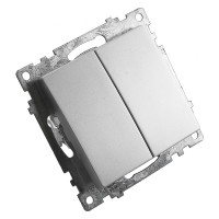 2-клавишный выключатель STEKKER (механизм), GLS10-7104-03, 250V, 10А, серия Катрин, серебро 39578