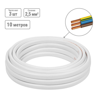 Провод ПГВВП TDM ELECTRIC 3x2,5 ГОСТ 10м, белый SQ0127-0357