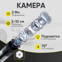 Видеоэндоскоп iCarTool управляемый USB, 2 Мп, 1920 x 1080, 1,5 м, 6 мм, 360° IC-V201
