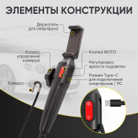 Видеоэндоскоп iCarTool управляемый USB, 2 Мп, 1920 x 1080, 1,5 м, 6 мм, 360° IC-V201