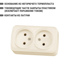 Розетка двойная TDM ELECTRIC слоновая кость 2П открытой установки IP20 10А, серия "Дача" Народная SQ1824-0022