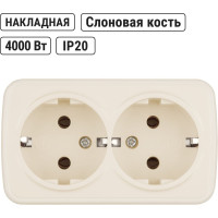 Розетка двойная TDM ELECTRIC слоновая кость 2П+3 открытой установки IP20 16А, серия "Дача" Народная SQ1824-0023
