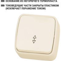 Переключатель словновая кость на 2 направления 1-клавишный открытой установки TDM ELECTRIC IP20 10А, серия "Дача" Народная SQ1824-0016
