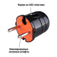 Вилка электрическая без заземления черная с красной вставкой 10А 250В TDM ELECTRIC SQ1806-0210