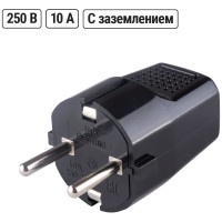 Вилка электрическая прямая с заземлением черная c перфорацией 10А 250В TDM ELECTRIC SQ1806-0198
