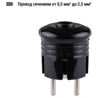 Вилка с заземлением TDM ELECTRIC круглая, черная, 10А, 250В SQ1806-0200