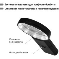 Ручная круглая лупа TDM ELECTRIC d 68 мм, 6-ти кратное увеличение, LED подсветка SQ1025-0904