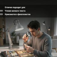 Ручная круглая лупа TDM ELECTRIC d 68 мм, 6-ти кратное увеличение, LED подсветка SQ1025-0904