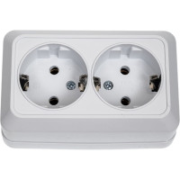 Розетка Intro Quadro с заземлением двойная 2x2P+E Schuko, 16А-250В, IP20, открытая установка, белый, Б0053800