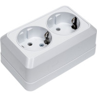 Розетка Intro Quadro с заземлением двойная 2x2P+E Schuko, 16А-250В, IP20, открытая установка, белый, Б0053800