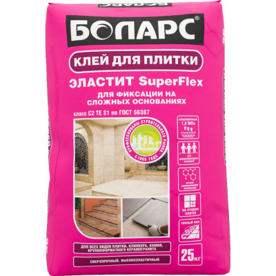 БОЛАРС Клей для плитки ЭЛАСТИТ SUPER FLEX 25 кг 00000038369