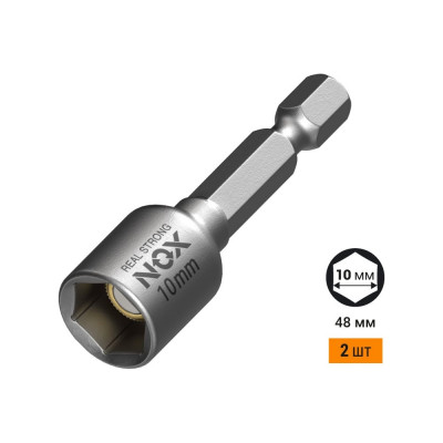 NOX Ключ-насадка магн 10x48мм, 2 шт карта NUT SETTER 551002