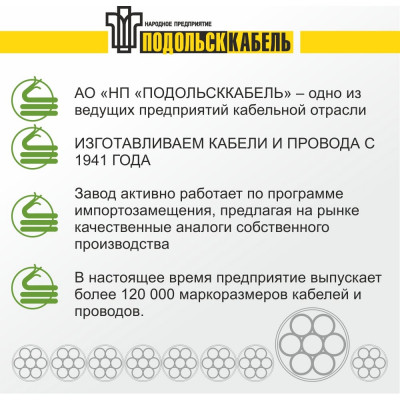 Силовой кабель Подольсккабель ВВГ-ПнгА-LS 3x6 N,PE 50м ГОСТ 31996-2012 021680356-50