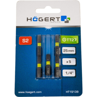 HOEGERT TECHNIK Биты ударные TORX 27, 25 мм, сталь S2, 5 шт. HT1S139