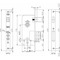 Корпус врезного замка с защёлкой KALE KILIT 152/3MR (45 мм) w/b никель 1116