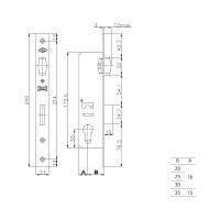 Корпус узкопрофильного замка с роликовой защёлкой KALE KILIT 155 (30 мм) w/b никель 8184