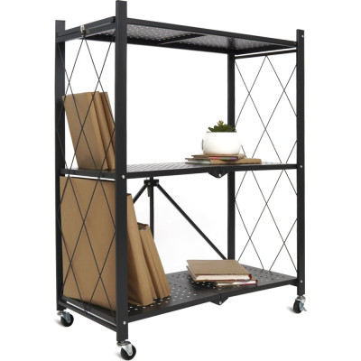 Металлический стеллаж ГЕЛЕОС 3 полки складной Атлант-3, размер 760x400x890 мм, черный АСТ-31