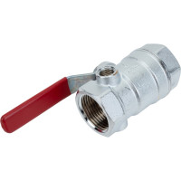 Шаровой кран Giacomini, R250DS, 1", ВВ, ручка-рычаг красный, хромированный, со сливом R250SX005