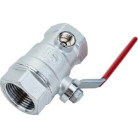 Шаровой кран Giacomini, R250DS, 1", ВВ, ручка-рычаг красный, хромированный, со сливом R250SX005