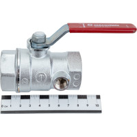 Шаровой кран Giacomini, R250DS, 1", ВВ, ручка-рычаг красный, хромированный, со сливом R250SX005