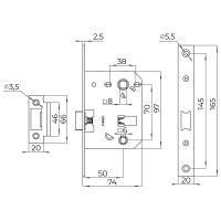 Врезная защелка Ajax LP72-50 CP хром 44507