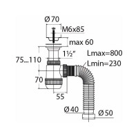 Сифон VIRPLAST МИНИ Элит 1.1/2 х40/50 с литым выпуском, нерж.чашкой 70мм и гибкой трубой 100311 30980676