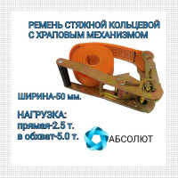 Стяжной ремень для крепления груза АБСОЛЮТ 2,5/5 т, кольцевой, L=10 м 7930121030729
