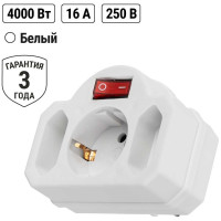 Блок на 3 гнезда с выключателем TDM ELECTRIC с индикацией: 1x2П+3 16А+2x2П 2,5А под плоскую вилку 250B белый SQ1806-0202