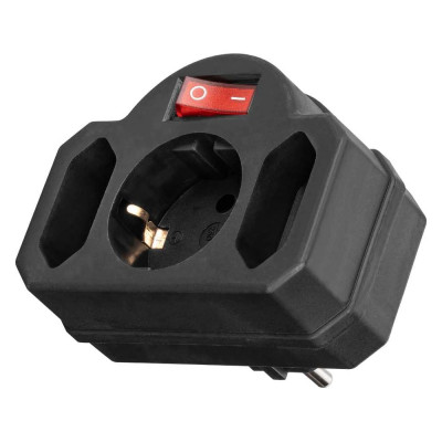 Блок на 3 гнезда с выключателем TDM ELECTRIC с индикацией: 1x2П+3 16А+2x2П 2,5А под плоскую вилку 250B черный SQ1806-0302