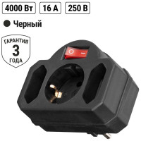 Блок на 3 гнезда с выключателем TDM ELECTRIC с индикацией: 1x2П+3 16А+2x2П 2,5А под плоскую вилку 250B черный SQ1806-0302