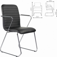 Кресло для приемных и переговорных BRABIX "Visit CF-101", хром, экокожа, черное, 532559