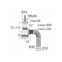 Сифон VIRPLAST "МИНИ Элит" 1.1/2 литой выпуск, нерж.чашка 63 мм и гофрой 40/50 L800мм арт.678 100313 30980678