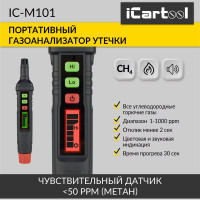 Цифровой портативный детектор утечки взрывоопасных газов iCarTool 0-1000 ppm IC-M101