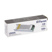 Электронный трансформатор FERON для светодиодной ленты 36W 12V (драйвер), LB009 48007