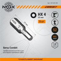 Бита COREBIT Hex4х25 мм, С6.3, 5 шт, бокс NOX 331425-5B