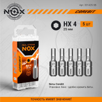 Бита COREBIT Hex4х25 мм, С6.3, 5 шт, бокс NOX 331425-5B