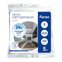 Светодиодная LED лента FERON LS530, COB 320SMD(2110)/м 8Вт/м 24V 5000x8x1.8мм 6500К 48265