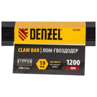Лом-гвоздодер Denzel 1200 мм, шестигранный 19 мм, окрашенный, сталь 65 25205