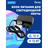 Электронный трансформатор для светодиодной ленты FERON 12W 12V (драйвер), LB005, 48050