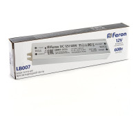 Электронный трансформатор для светодиодной ленты FERON 60W 12V IP67 (драйвер), LB007, 48056
