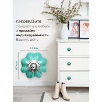 Керамическая ручка для мебели Blumen Haus Цветок цвет бирюзовый 66185