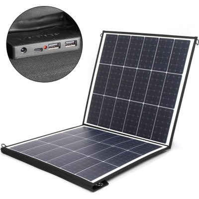 TopOn Солнечная батарея 100W 18V DC, Type-C PD 60W, USB QC3.0 18W, USB 12W, влагозащищенная, складная на 2 секции TOP-SOLAR-100
