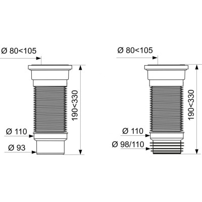 Wirquin Труба для унитаза гофр., армир.L190--330мм,D110мм,PUSH-FIT 70984969