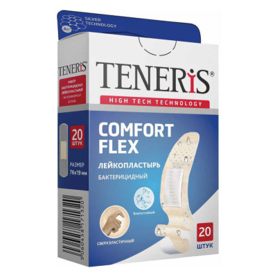 TENERIS Набор пластырей 20шт COMFORT FLEX суперэластичный на полимерной основе коробка с 630286