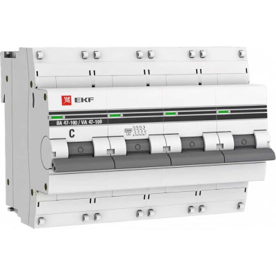 EKF Автоматический выключатель 4P 80А 10kA ВА 47-100 PROxima mcb47100-4-80C-pro