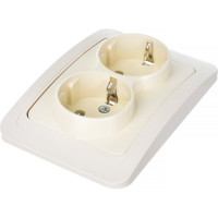 Розетка двойная с заземлением, крем Makel Mimoza 25082
