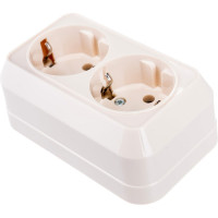 Розетка двойная накладная с заземлением, крем Makel 45282