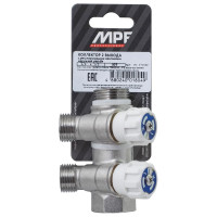 Коллектор с регулирующими вентилями MPF 2 выхода х3/4" х1/2", наружная резьба ИС.071062